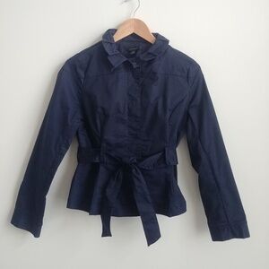 Coupe navy blue cotton belted jacket snap front size 6